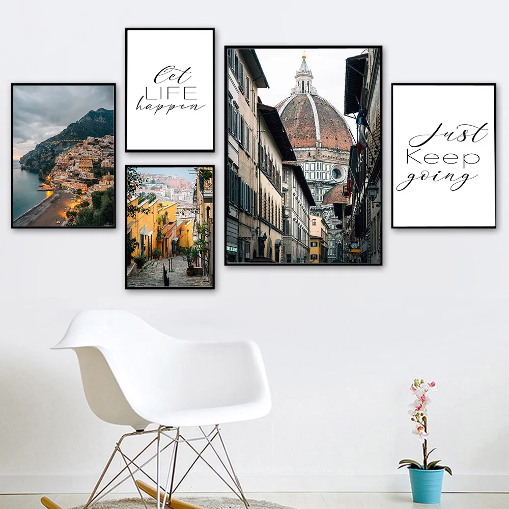 Church Landscape Just Keep Going Inspiring Quotes Nordic Poster and Print Wall Art Canvas Painting Wall Pictures for Living Room