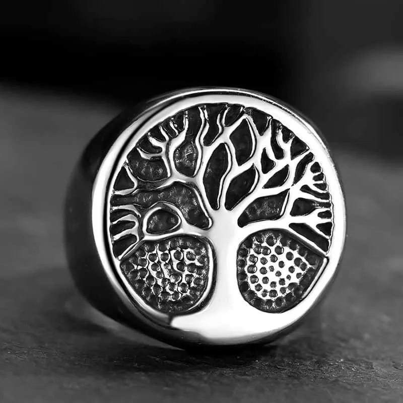 Vintage Gothic Viking Tree of Life Yggdrasil Celtics Knotwork Ring Men's Stainless Steel Norse Amulet Jewellery Party Anel