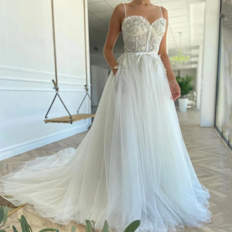 Fairy-vestidos de boda coreanos de lujo, vestidos de novia de encaje con cuentas, vestido de novia Vintage de princesa con lazo, 2021