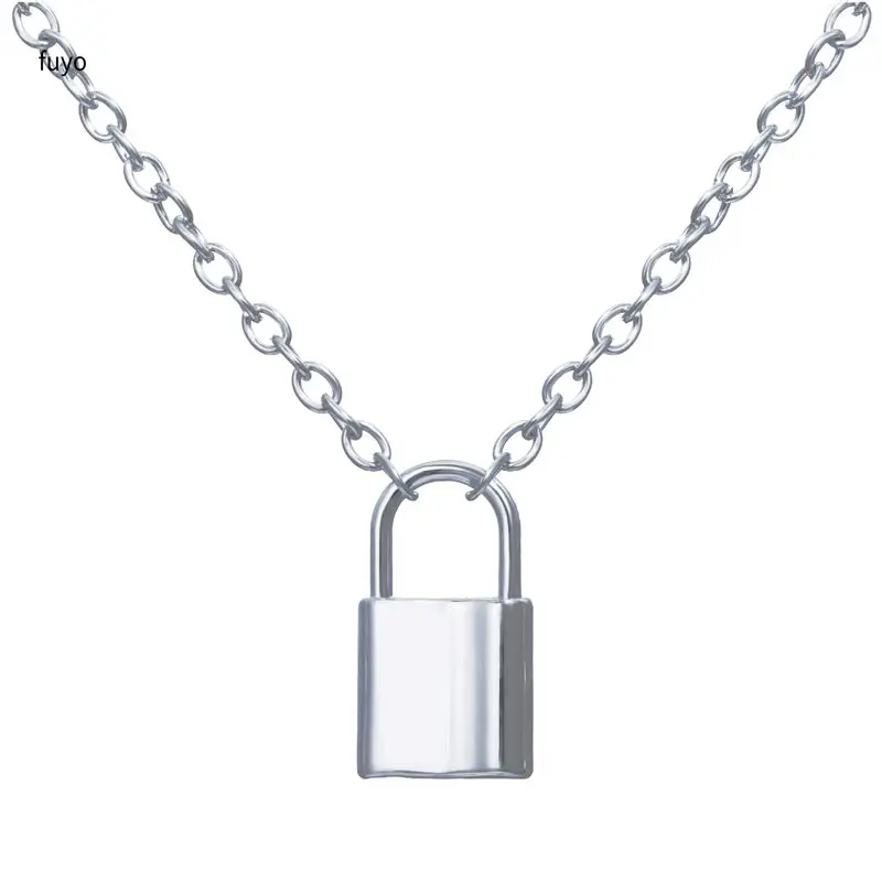 Simple Rock Choker Lock Necklace Layered Chain On Neck With Lock Punk Jewelry Mujer Key Padlock Pendant Necklace For Women Gift