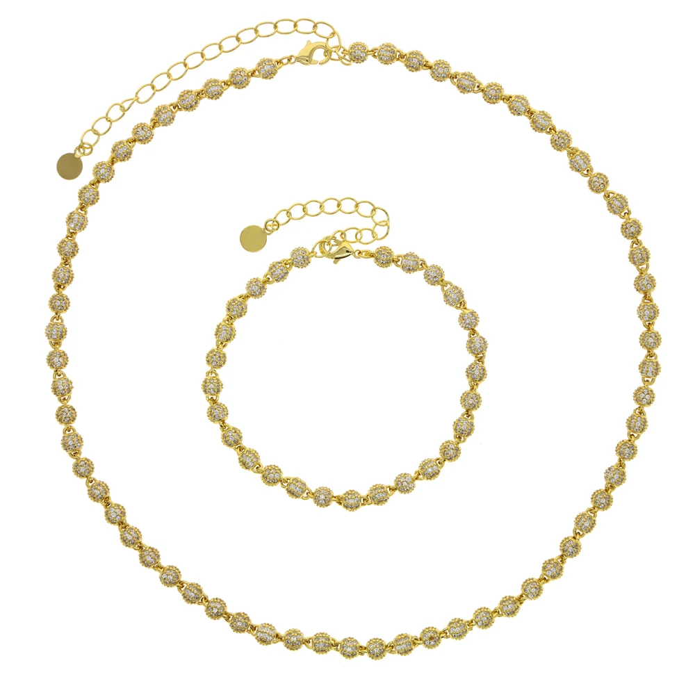 HipHop Iced Out Bling 5A Cubic Zirconia Paved CZ Ball Link Chain In White Silver Gold Color Choker Necklace For Mens Boy Jewelry