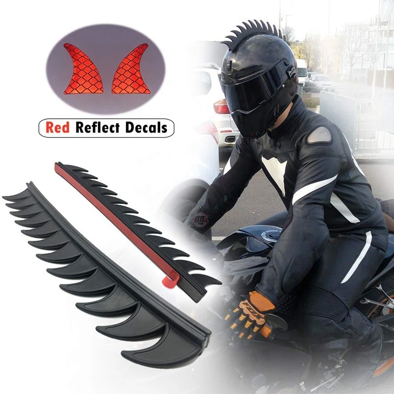 

Reflective Motorcycle Helmet Mohawk Spikes Rubber Camber Saw with Red Helmet Decals(Helmet Not Included)