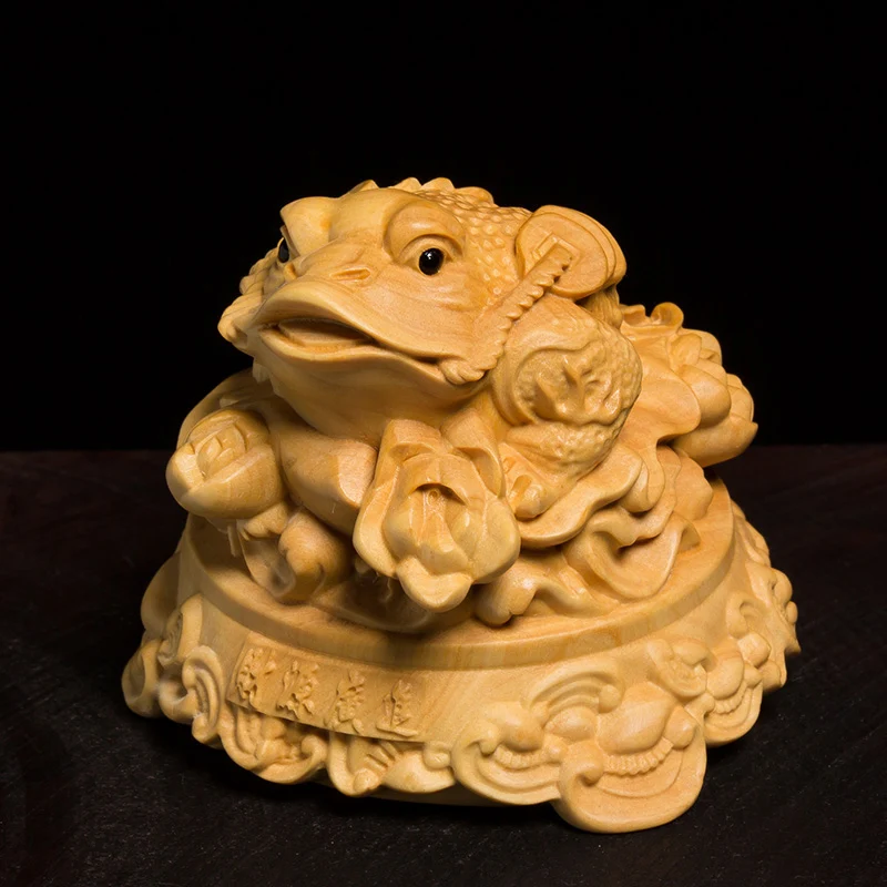 

Three Feet Golden Toad Lucky Office Solid Wood Furnishing Articles Animal Sculpture Boxwood Carving Fortune Carving Crafts