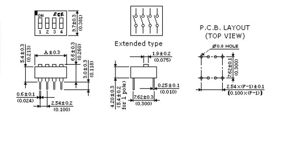 2Pcs Taiwan EDS104 4P blue dial code switch flat dial key coding switch straight plug 4-bit foot pitch 2.54MM