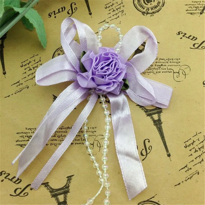 8pcs Big Satin Ribbon Flower Bows with Bead wedding Decoration Craft B100