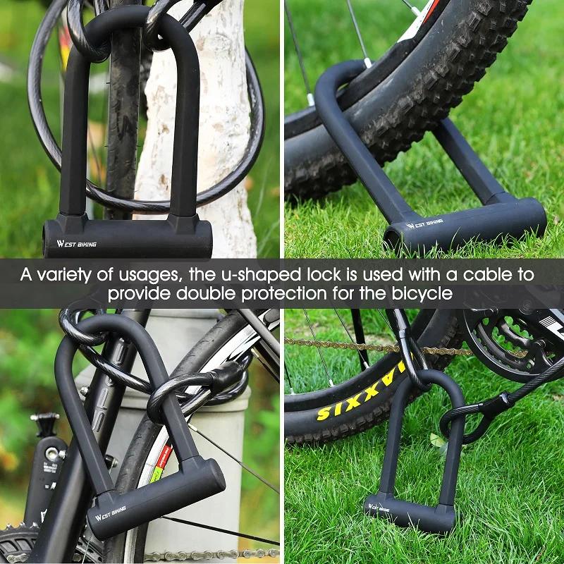 WEST BIKING Bicycle Anti-theft Safety Lock Mountain Bike Cycling U Lock Bike Accessories Motorcycle Scooter Square Lock Steel