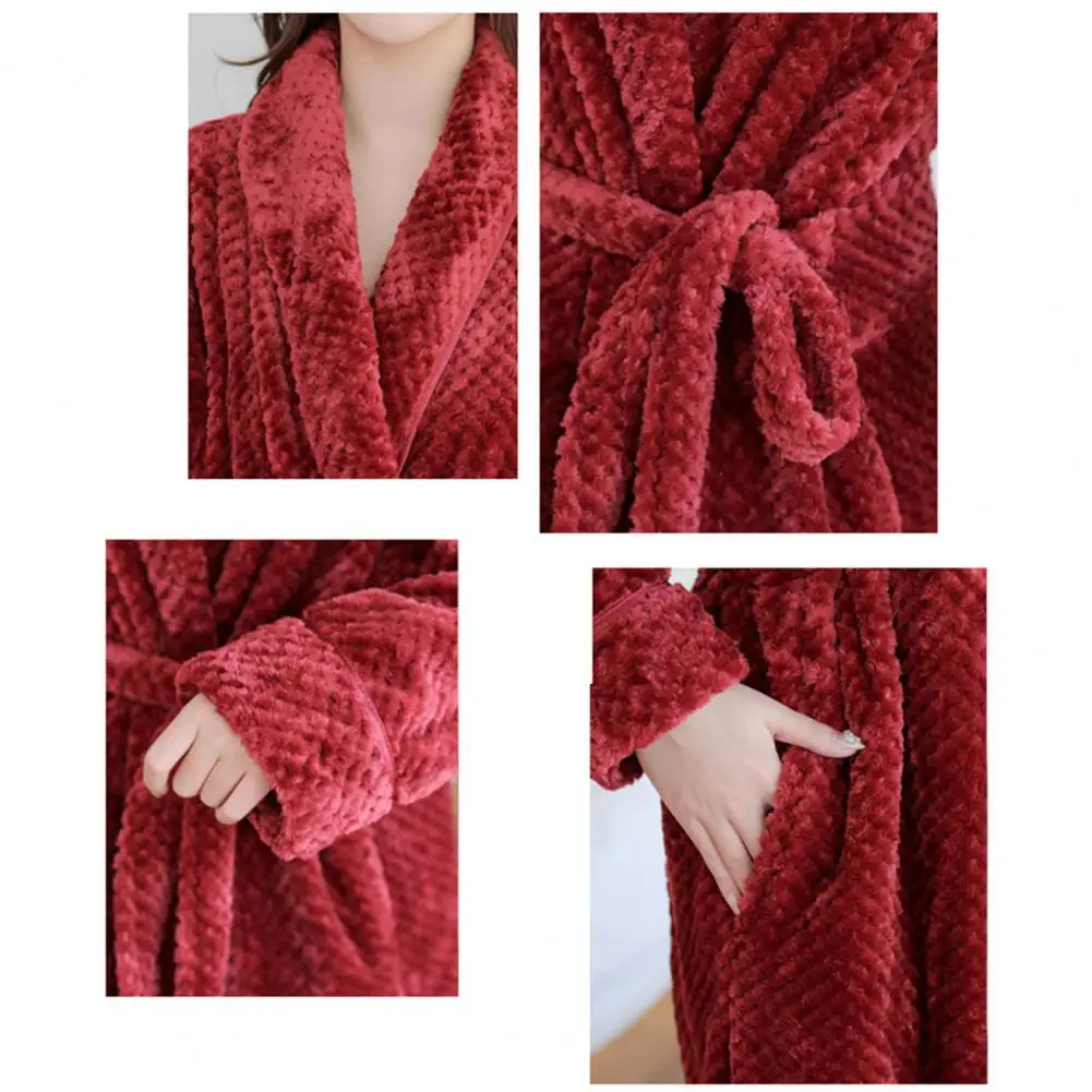 Winter Fashion Women Bathrobe Solid Color Thicken Plush Long Sleeve Bathrobe Sleepwear Warm Nightgown Christmas Gift For Women