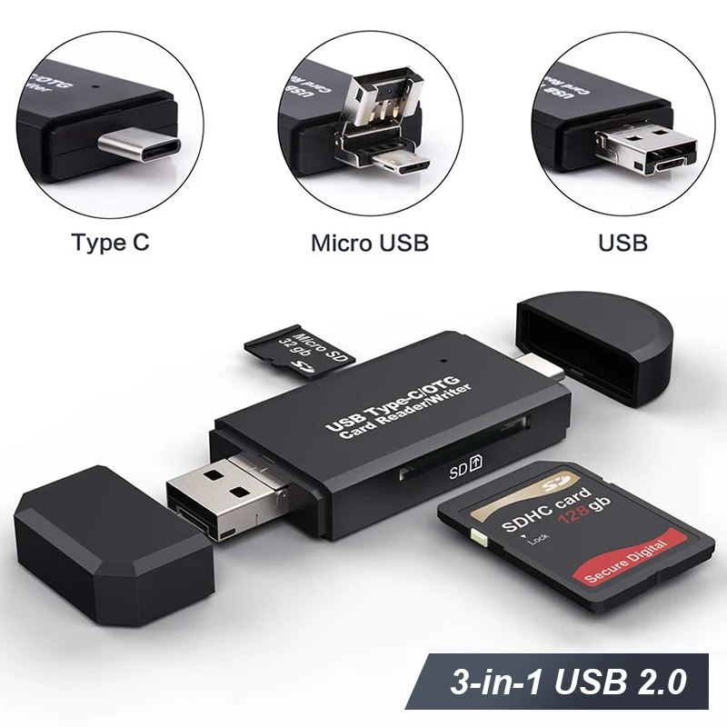 Universal 3 in 1 Card Reader Type C & Micro USB & USB to Micro SD TF USB OTG Adapter Smart Memory Microsd Cardreader For iPad PC