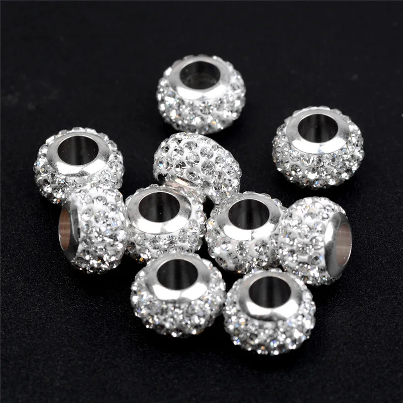 10Pcs 5mm Big Hole White Cz Crystal Stone Murano Spacer Loose Beads Charms Fit For Pandora Bracelet Bangle Diy Jewelry Making