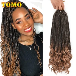 TOMO Goddess Box trenzas de pelo de ganchillo con extremos rizados, trenzas onduladas 3S, extensiones de cabello trenzado sintético, 22 raíces, 14, 18, 24 pulgadas