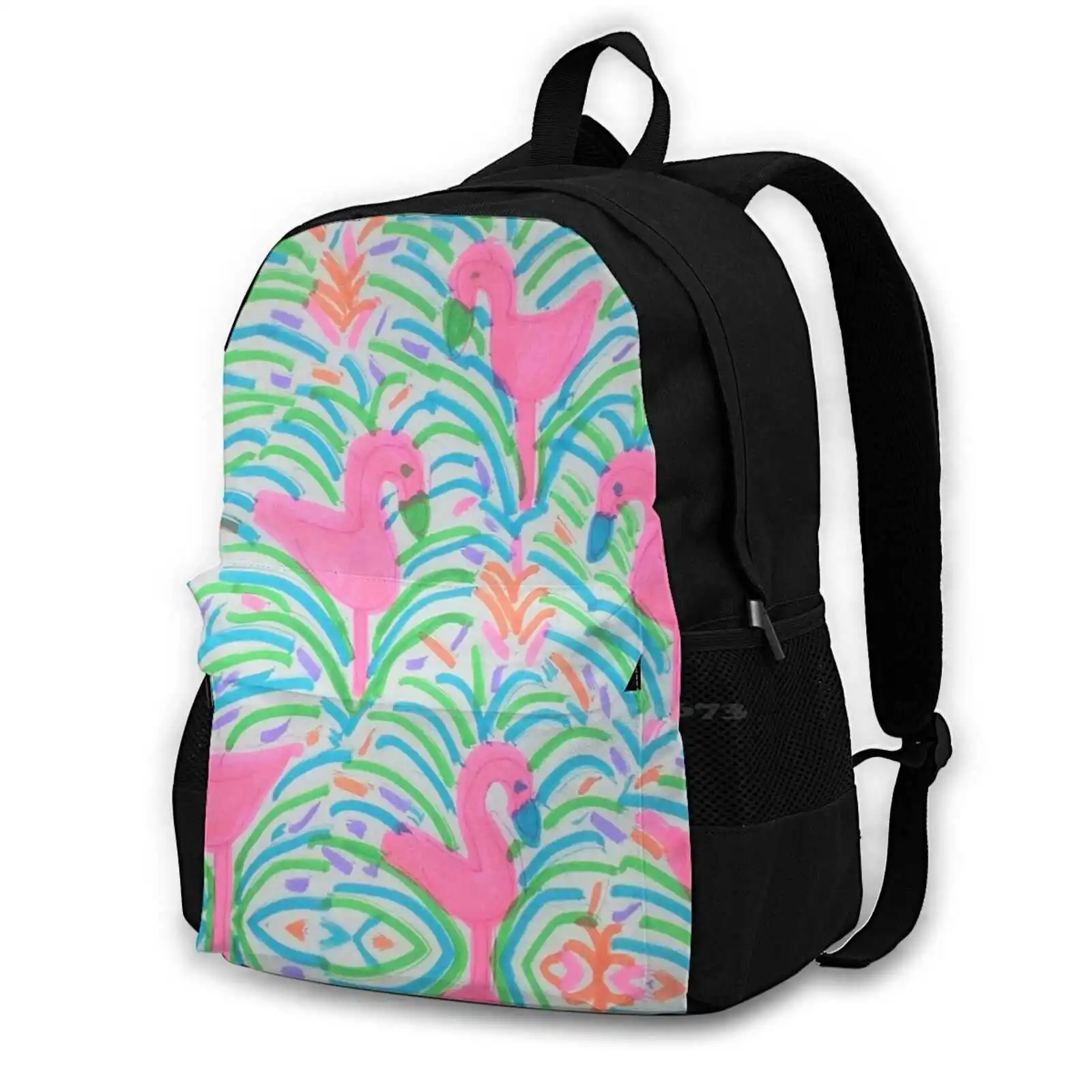 Flamingo Jungle Party Tropical Print Hot Sale Schoolbag Backpack Fashion Bags Palms Green Colorful Bohemian Tropical Flamingos