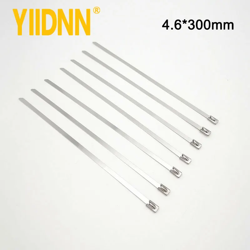 

100pcs 11.8 Inches(4.6*300mm)201/304/316 Stainless Steel Exhaust Wrap Multi-Purpose Locking Cable Metal Zip Ties