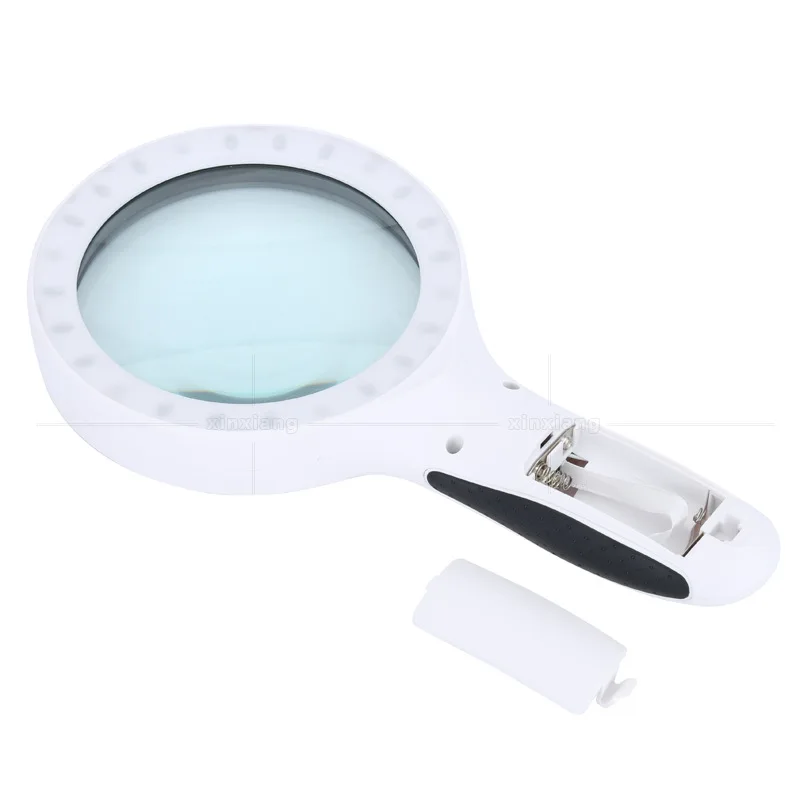 Lente de vidro ótica de dupla camada de lupa handheld de 100mm, 18 luzes led, lupa ajustável de luz fria e quente
