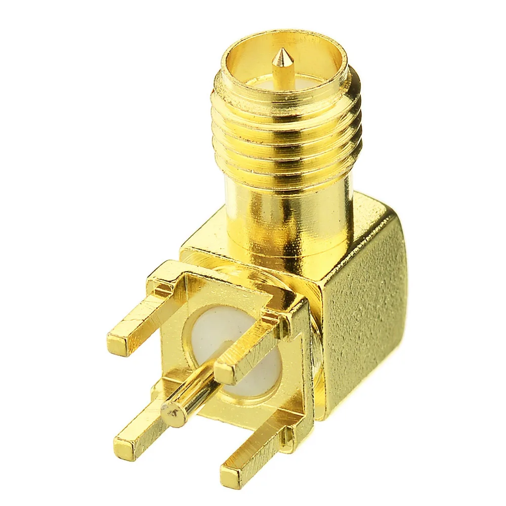 Eightwood 10PCS RP-SMA Jack Male Right Angle PCB Mount RF Coaxial Connector Adapter Thru Hole with Solder Post Termination