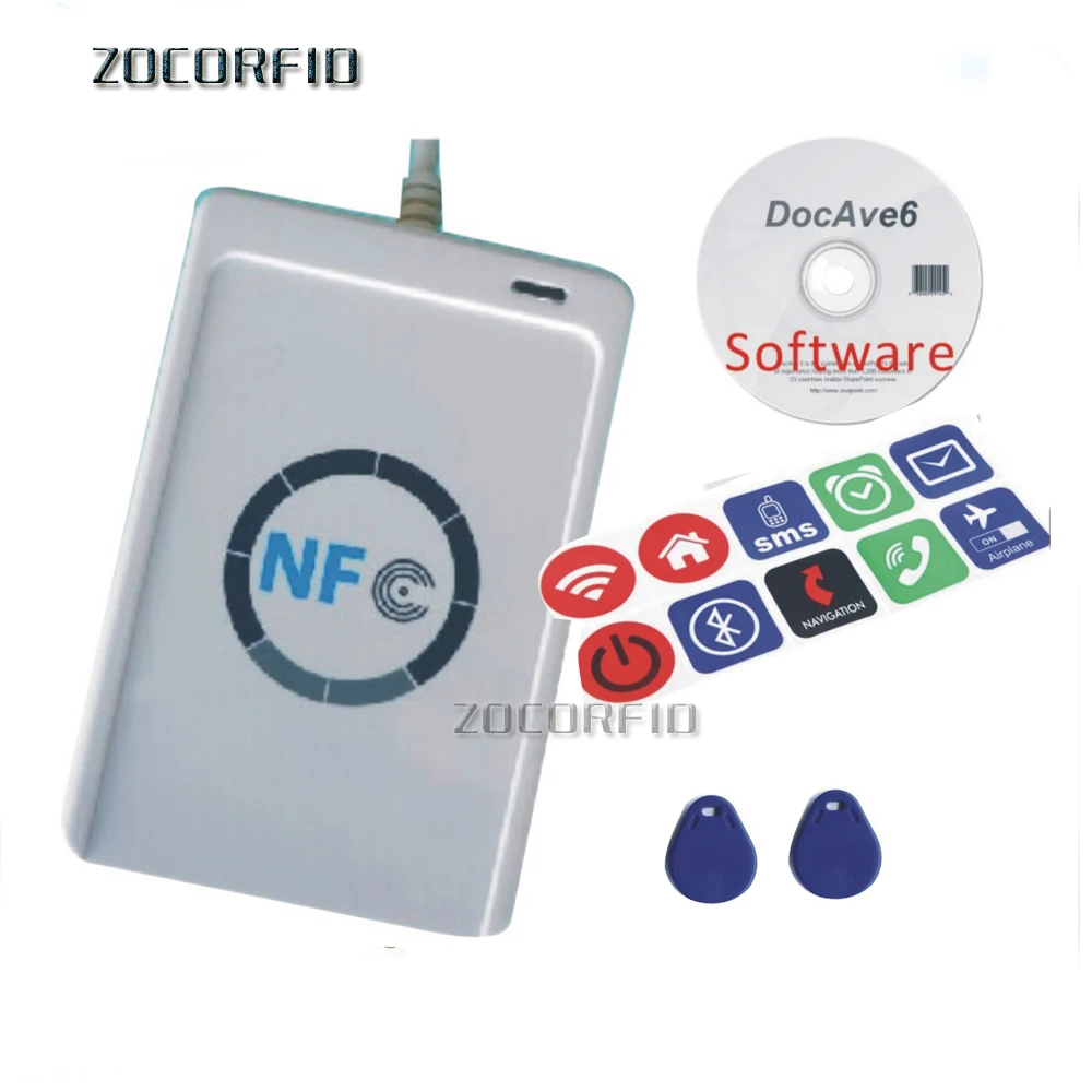 RFID Smart Card Reader Writer Copier Duplicator Writable Clone Software USB S50 13.56mhz ISO/IEC18092+5pcs M1 Cards NFC ACR122U