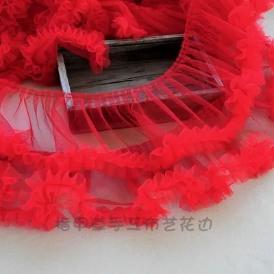 1Meter Red Pink Yellow DIY Clothing Accessories 15cm Folded Chiffon Yarn pleated Lace Mesh Lace Trim Gauze Ruffles Accessories