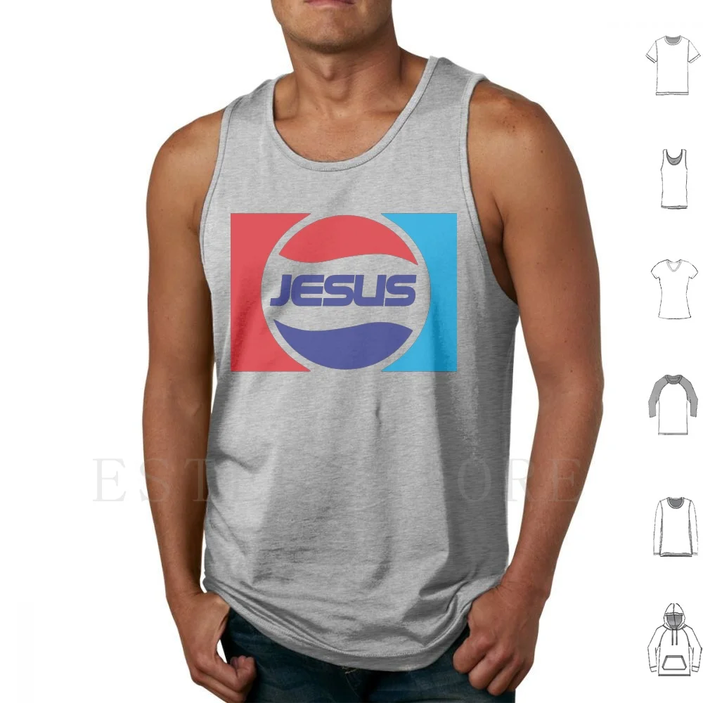 

Jesus-Logo Tank Tops Vest Jesus God Vintage Retro Logo Iconic Ironic Pop Consumer Graphic Usa America Trump Biden