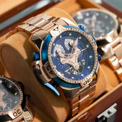 Reef Tiger Designer Sport Mens Watch Rose Gold Perpetual Calendar Date Day Complicated Mechanical Bracelet Big Watch RGA3503