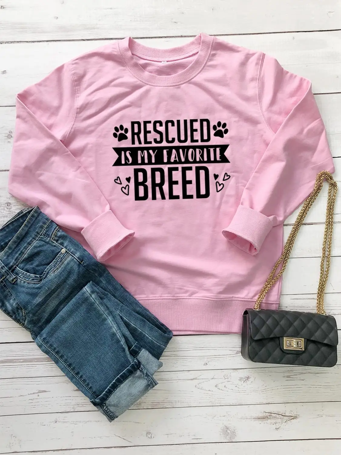 

Rescued Is My favorite Breed Sweatshirt Casual Dog Mama Dog lover Hoodies Funny Slogan Dog Graphic Pullover Adoptdont Shope Tops