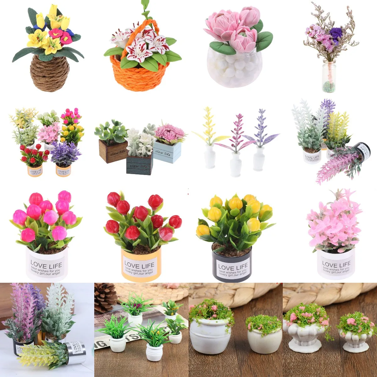 Sale Mini Flower Potted For Green Plant In Pot Simulation Plants 1:12 Dollhouse Miniature Doll House Furniture Home Decoration