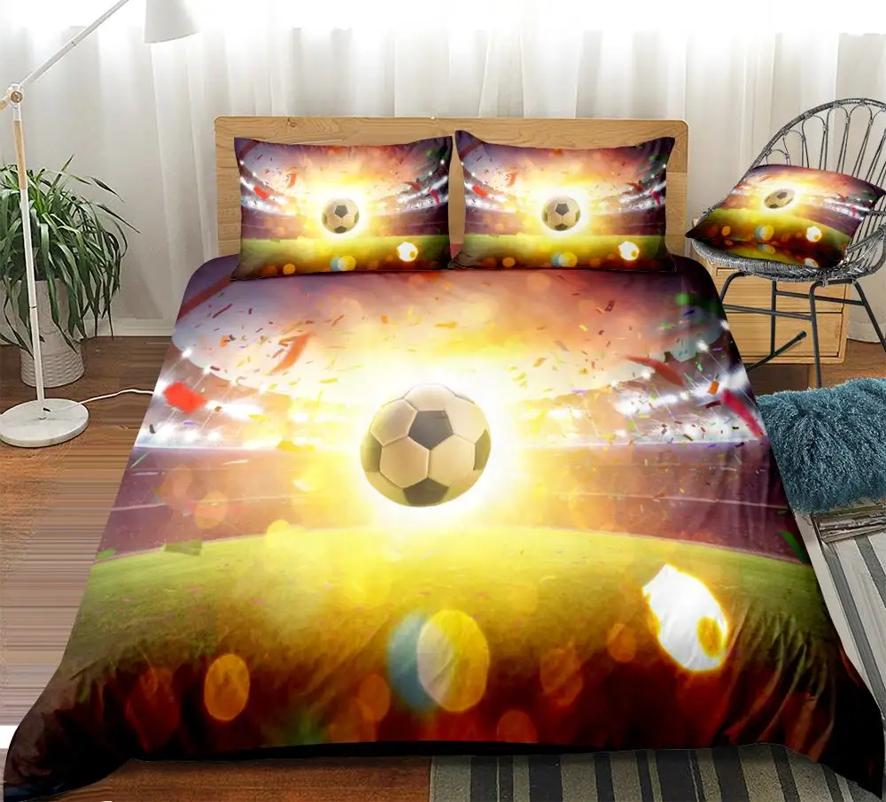 3D Football Duvet Cover Set Floating Soccer Ball Yellow Quilt Cover Home Textiles White Black Football 3pcs Teens Boys Dropship