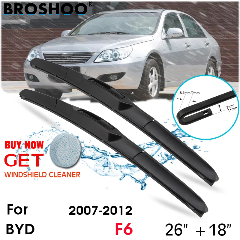 

Car Wiper Blades For BYD F6 26"+18" 2007-2012 Front Window Windscreen Windshield Wiper Blades J hook Auto Accessories