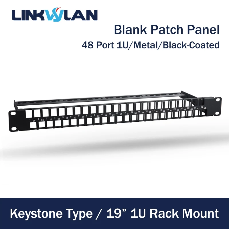 19 Inch 1U 48 Ports Blank Patch Panel Modular Type For Keystone Jacks