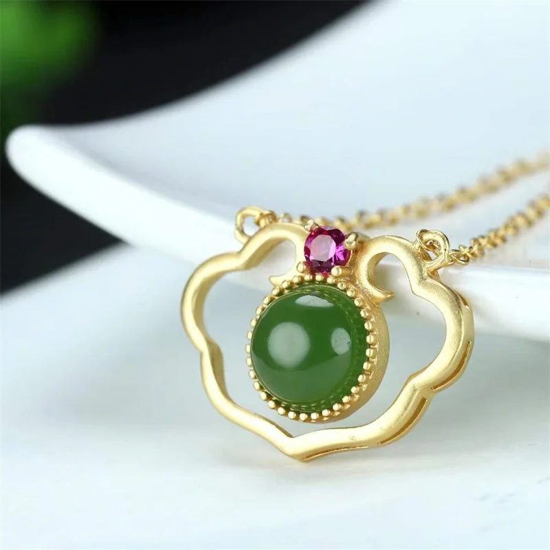 Hot Selling Natural Hand-carved Jade Inlaid 925silver Gufajin Wishful  Necklace Pendant Fashion Jewelry Men Women Luck Gifts