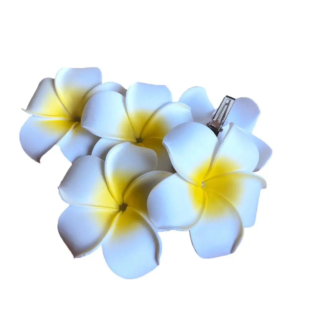 2 PCS SET Hawaiian Frangipani Plumeria Foam Head Flower Party Beach Hair Clips