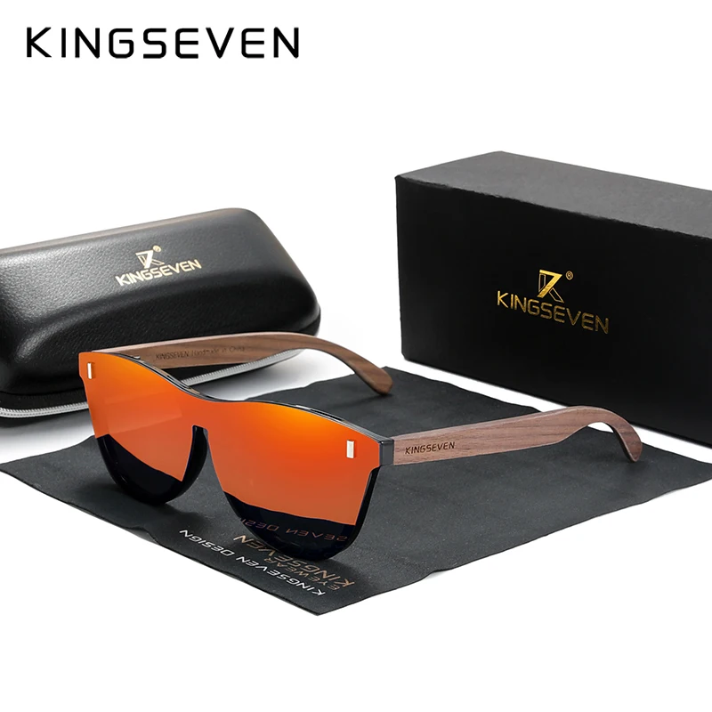 KINGSEVEN Exklusives Design Vintage Herren-Brille Walnussholz-Sonnenbrille UV400-Schutz Modische Eckige Sonnenbrille Damen 5510
