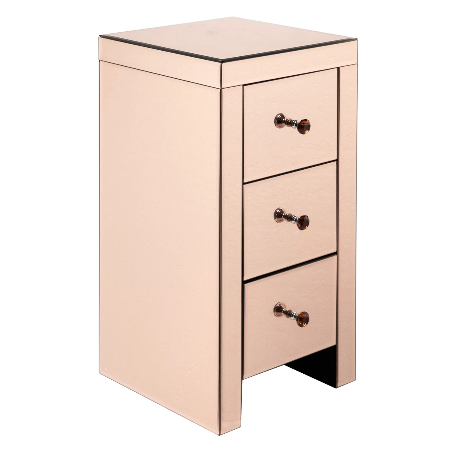 (30 x 30 x 60)cm Mirrored Glass Bedside Table with Three Drawers Rose Nithtstand  In Stock US Warehouse