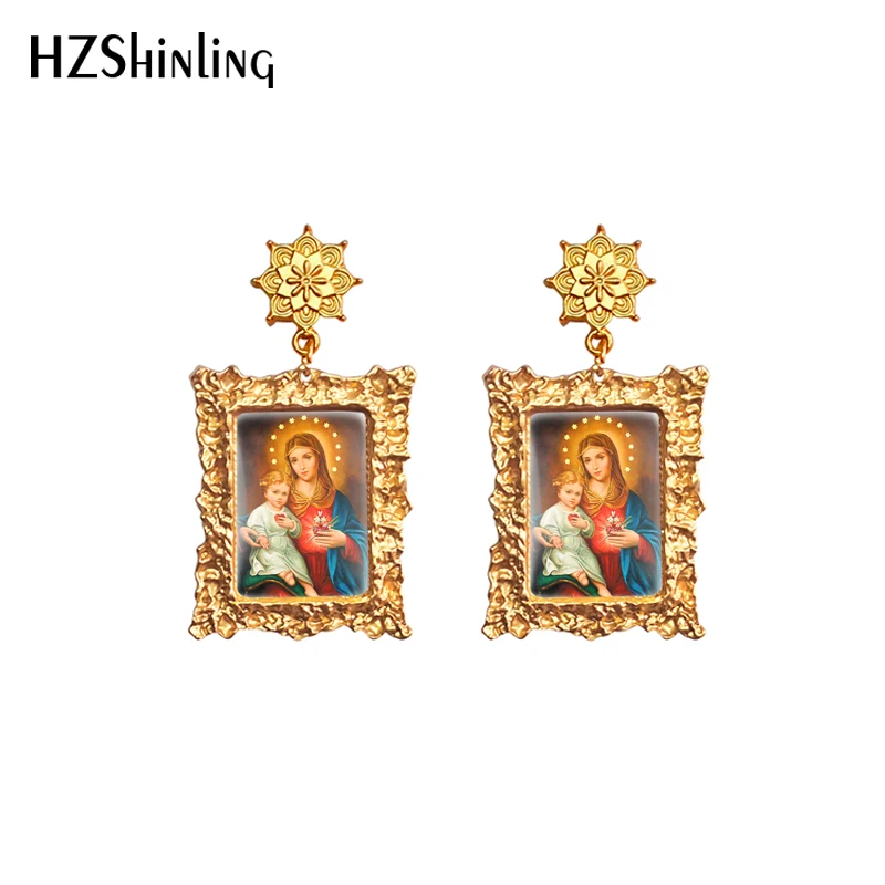 2021 New Virgin Mary and Jesus Retro Earring Photo Earrings Mandala Charm Accessories Glass Cabochon Jewelry Gifts