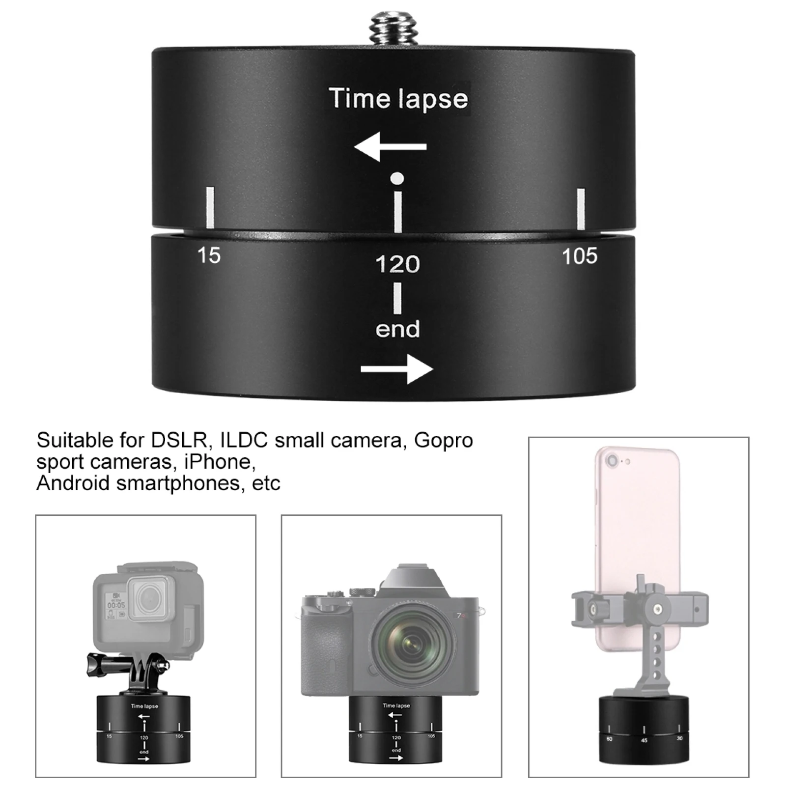 PULUZ Camera Time Lapse 360 Degrees Panning Rotation 120 Minutes Smartphones Stabilizer TimeLapse for GoPro DSLR Camera & Phones