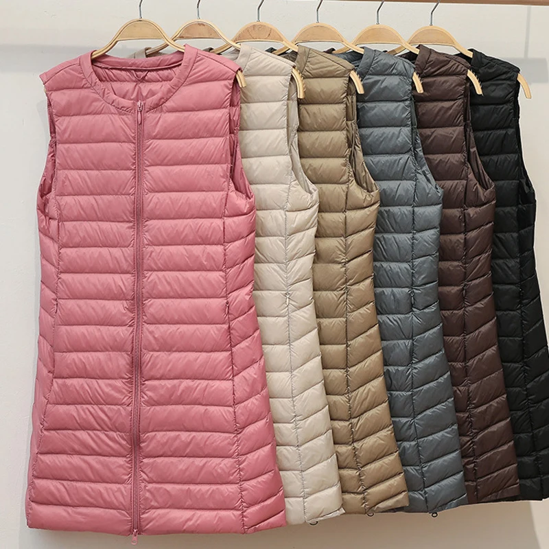 0-10℃ Long Ultra Light Down Jackets Women Sleeveless Zipper Winter Coat Puffer Feather Padded Vest Liner Slim Female Waistcoats