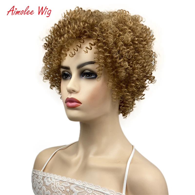 Aimolee Kinky Curly Афро Короткие Волосы Парик для Чернокожих Женщин Повседневная Одежда Партии Косплей