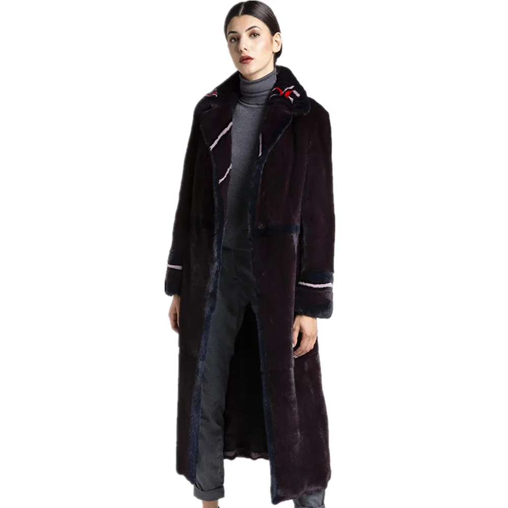 TOPFUR Real Fur Coat Women Natural Mink Fur Coat With Belt Black Jacket Women Genuine Leather Coat Lapel Collar Plus Size Winter