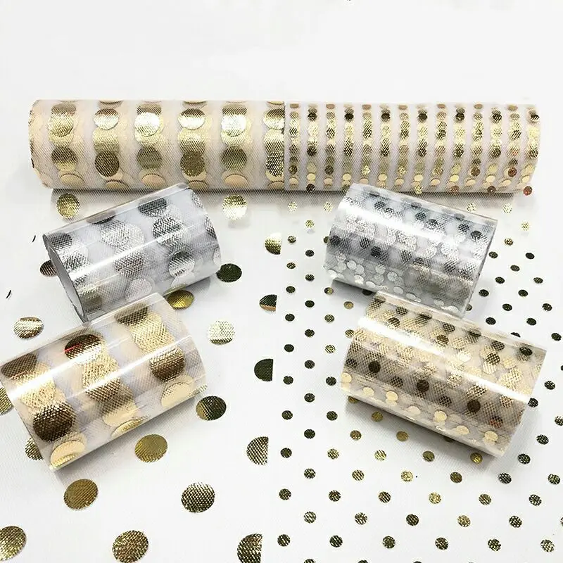 10 Yards 75MM 15MM large small gold silver dots decoration gauze Tulle cartoon doll cloth decoration DIY clothing sho