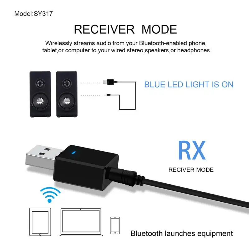 2024 New 2-in-1 USB Bluetooth-Compatible 5.0 Transmitter Receiver Car Wireless Adapter For Computer Earphones Smartphone