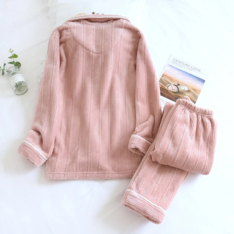 Winter Flannel Couple Clothes Pajama Set Sleepwear Femme Pyjama Long Sleeve Trouser Ensemble Female Pijama Thicken Warm Homewear