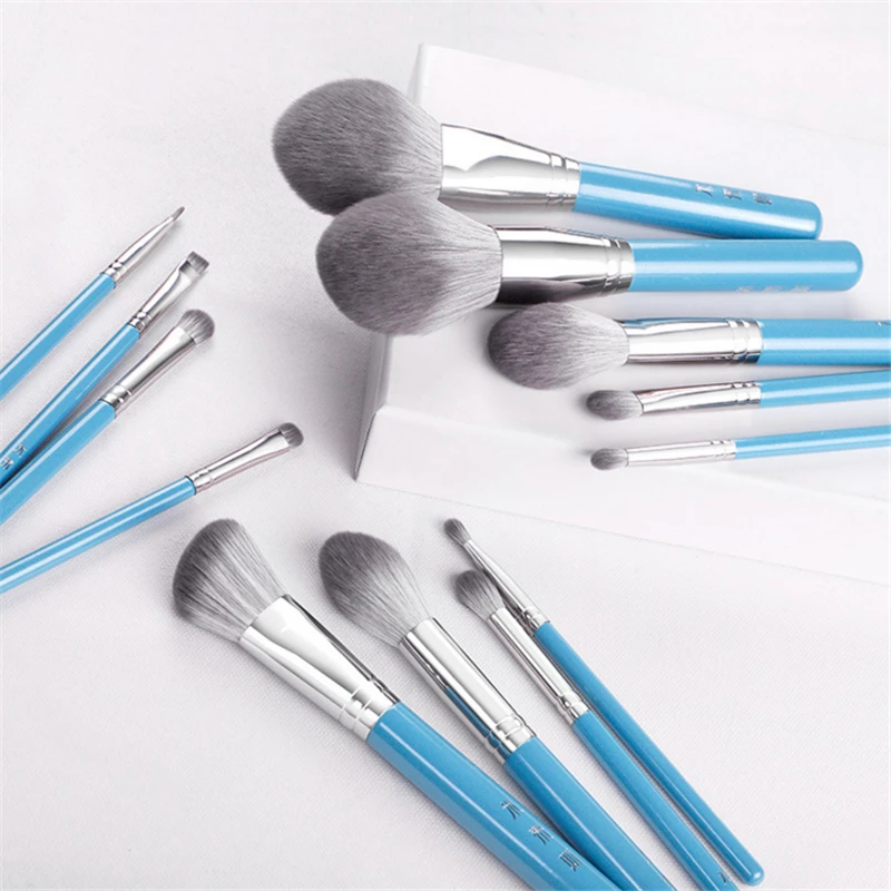 MY Destiny 13Pcs Makeup Brushe Set Pearly Blue Wood Handle Soft Synthetic Hair Powder Blusher Bronzer Eyeshadow Cosmetic Brush