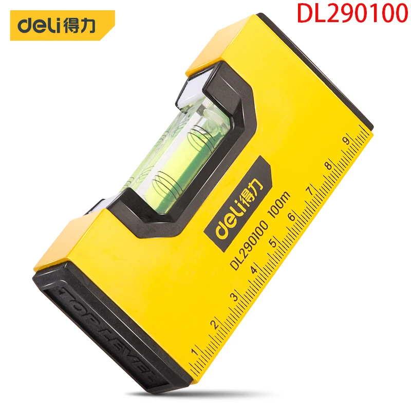 

Deli DL290100 Mini Spirit Level Size: 100x22x50mm Aluminum Alloy Horizontal Bubble Accuracy Can Reach 0.75mm/m Measuring Tools