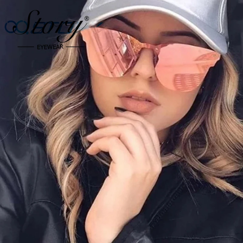 STORY Brand Designer Rose Gold Sunglasses Women Cat Eye Sunglasses For Women Mirror Sport Sunglass lunette de soleil pour femmes