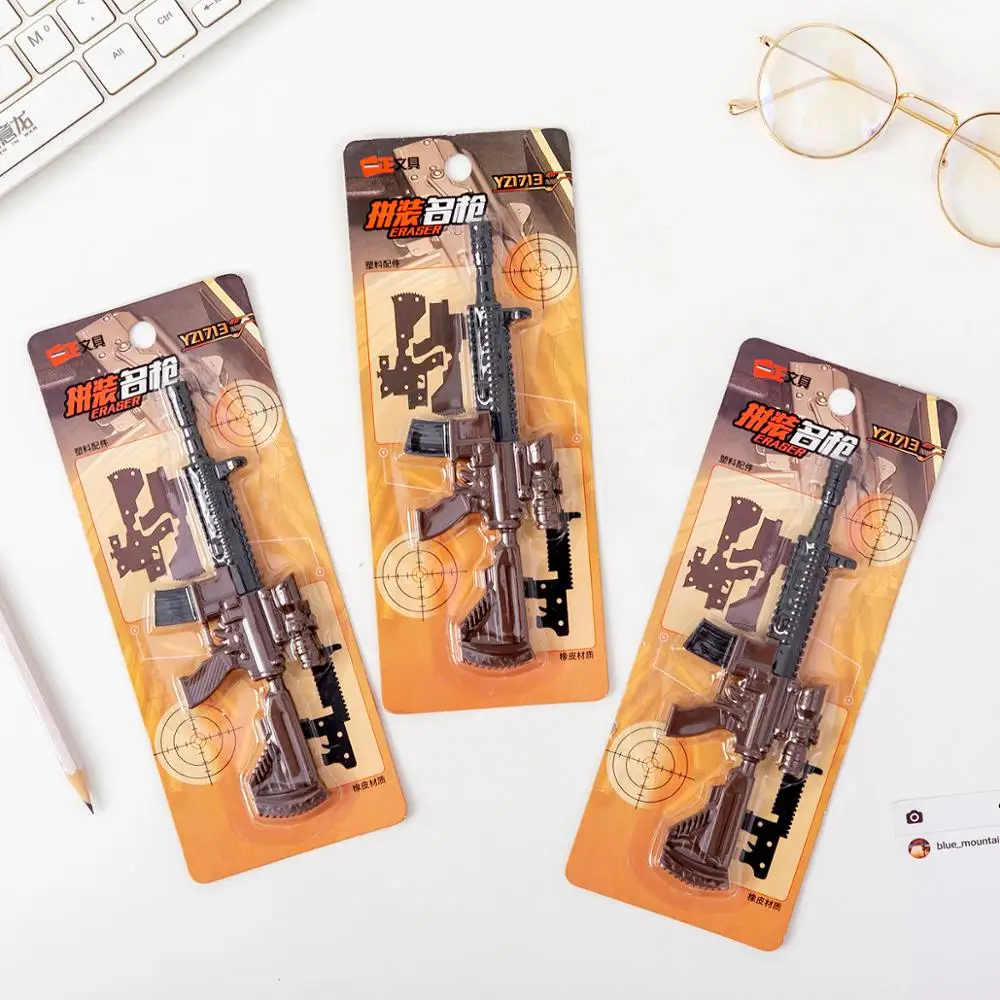 14 Sets Creative Assembly Gun Blister-Card Rubber Eraser Suit / Student Children Prize Gift/Stationery/Wholesale