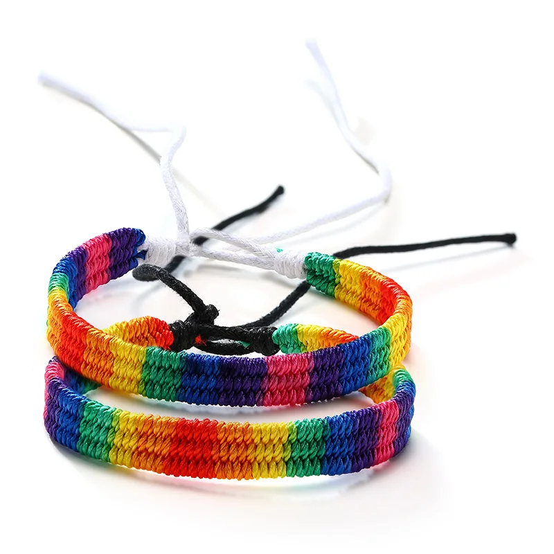 Friendship Rainbow Bracelet Tie-on Adjustable Macrame Woven Braided String Gay Lesbian Trans Asexual Non Binary