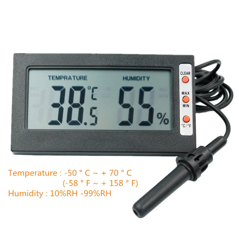 

Digital Temperature Humidity Meter LCD Display Thermometer Hygrometer RH Max Min TEMP Tester with Large Screen