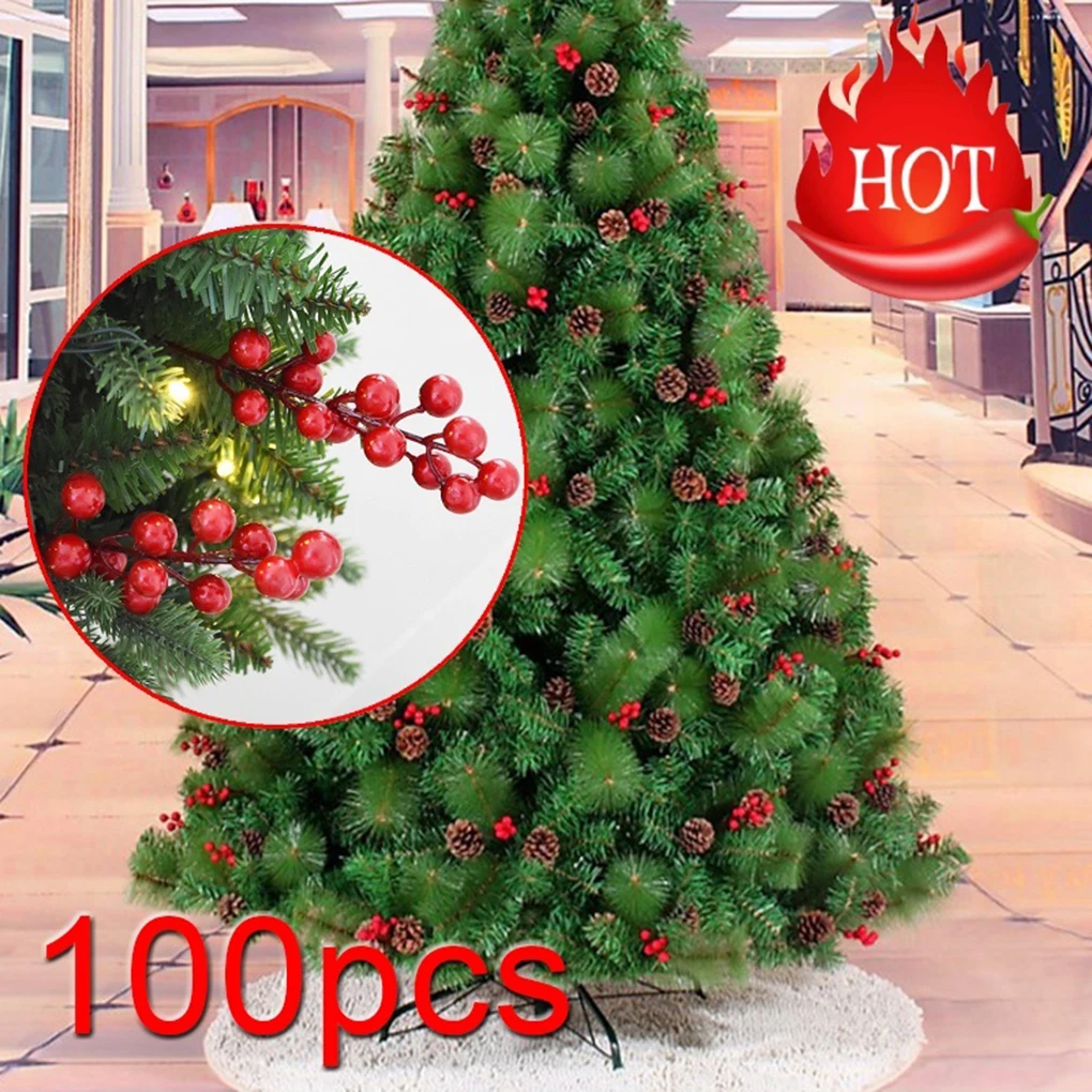 100 Pieces Christmas Red Berry Artificial Xmas Decor Froth Vivid Holly Berries Home Decoration Party Supplies Accessories