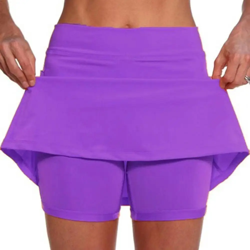 Double-Layer Secure Side Pockets Double-Layer Women Fitness Shorts Skirt for Workout