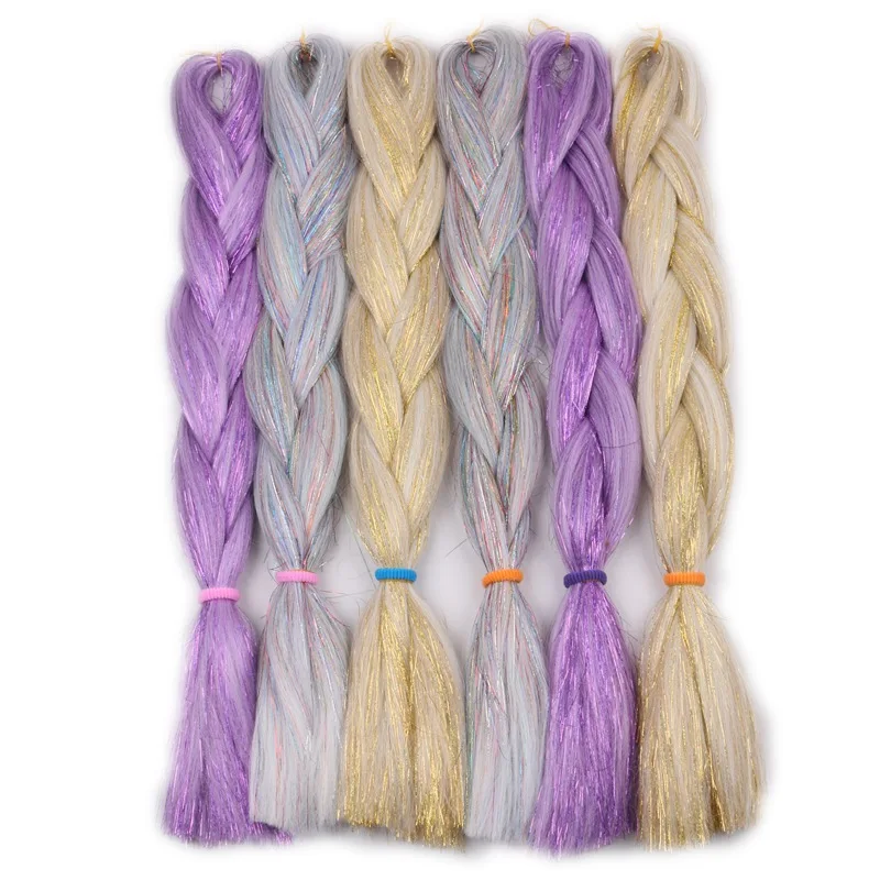 Desire for hair 24inch 100g bling bling hair tinsel mix synthetic jumbo braids braiding hair extensions