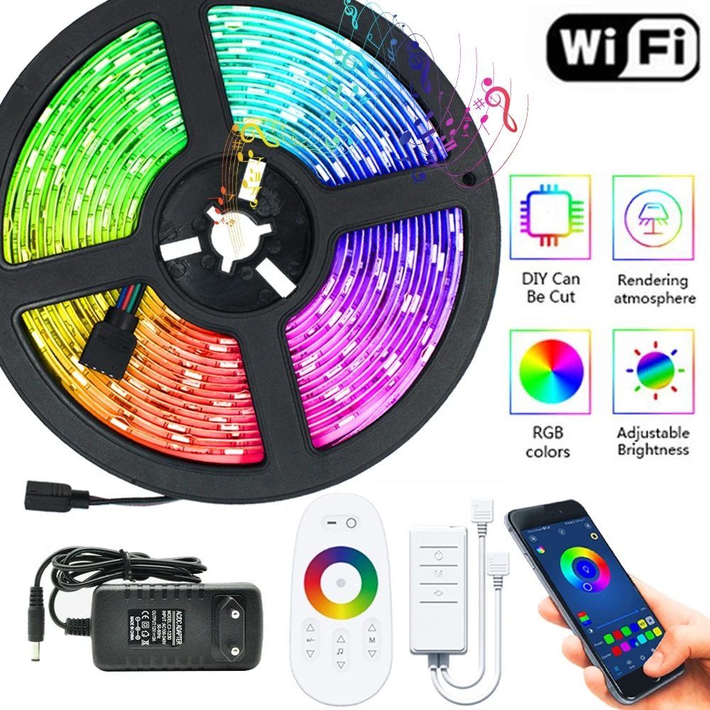 

LED Strip Lamps New Bluetooth Smart Controller Luz Led RGB 2835 SMD 5050 Flexible Lamp Tape Ribbon With Diode DC12V 32.8ft WIFI