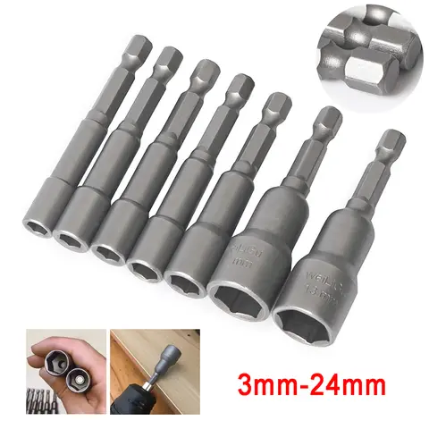 1pcs Magnetic / Non-magnetic 5mm-19mm Hex Sockets Sleeve Nut Driver Screwdriver 1/4" Shank Impact Drivers Socket Bit 65mm Length